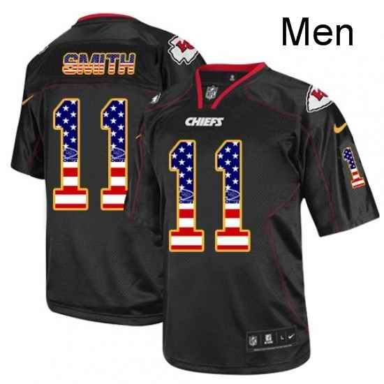 Men Nike Kansas City Chiefs 11 Alex Smith Elite Black USA Flag Fashion NFL Jersey